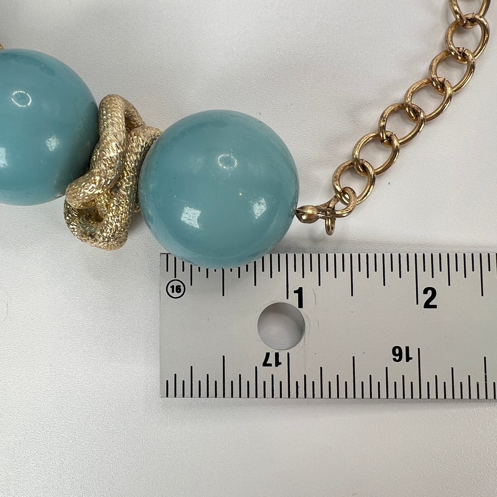 Lucia Statement Necklace Blue Gold Chunky Oversized Bead Knot Textured - Picture 7 of 9